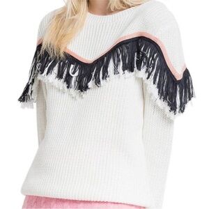 English Factory Fringe Western Rodeo Sweater Sz M Chunky Knit pullover Cowgirl